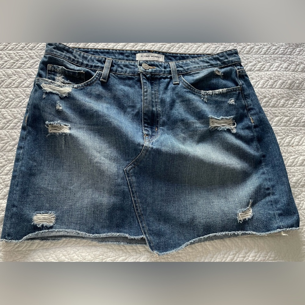 NEW Flying Monkey High Rise raw hem Jean Skirt